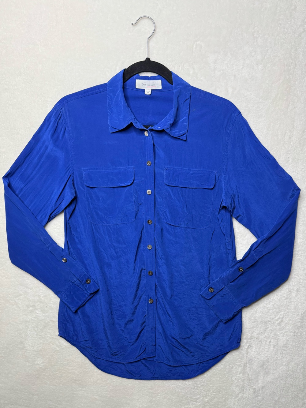 Two by Vince Camuto 100% Silk Royal Blue Button Down Utility Shirt Jacket XS